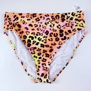 Bar iii Bikini Bottom Womens Size XL Animal Print Yellow Pink Orange Swim NWT